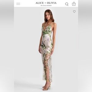 Alice + Olivia Cream and Green Floral Dress